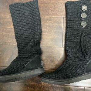 UGG Black Knit Boots with Button Accents